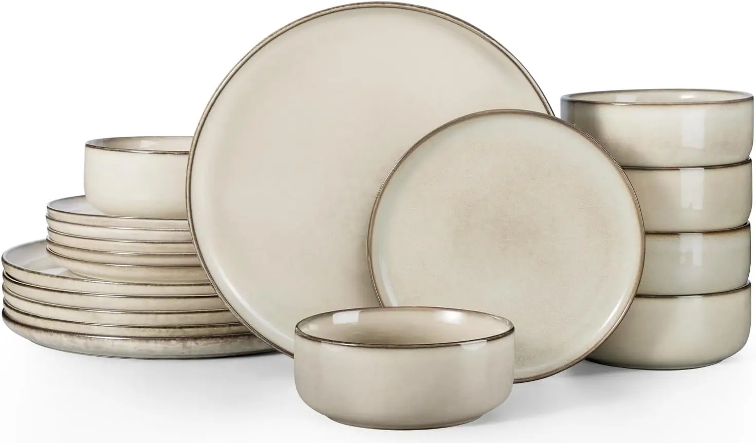 

Stoneware plates and bowls sets for 6, 18 Pieces Modern Round Dinnerware, Reactive Glaze Dishes Set for Kitchen, Chip Resistant,