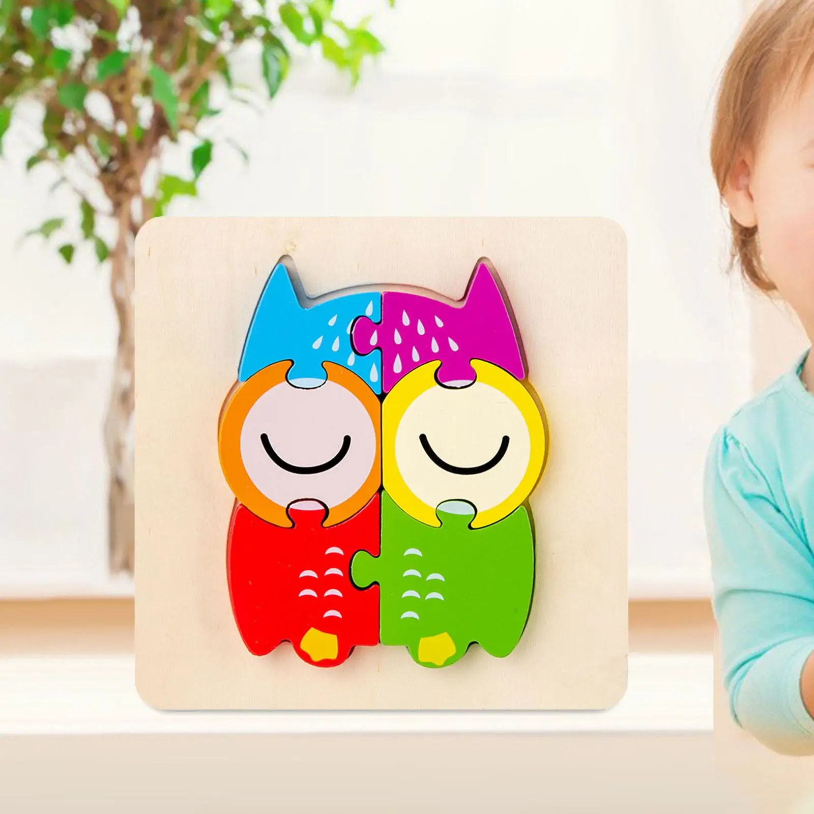 Wooden Jigsaw Puzzle Montessori Interactive Cartoon Wooden Blocks Puzzle for Kindergarten Shapes Nursery Problem Solving Colors