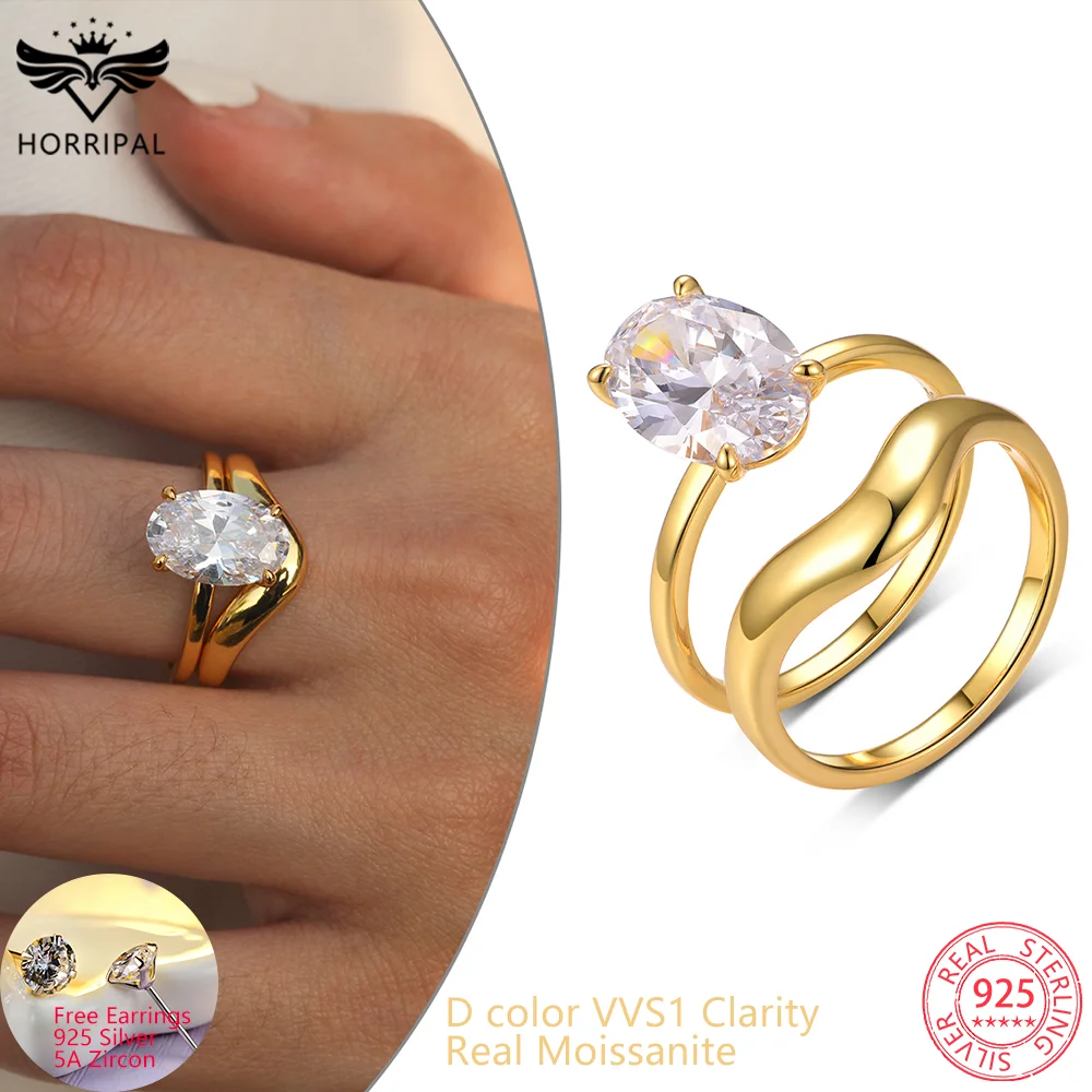 

2025 New D Color Oval Moissanite Gold Ring for Women 925 Sterling Silver Stacking Ring Plated 18K Gold Party Band Luxury Jewelry