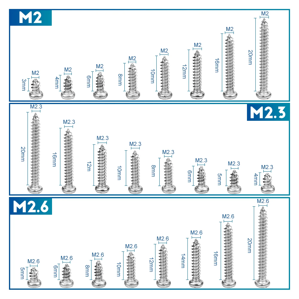 960pcs Mini Screw Kit for Electronic M2 M2.3 M2.6 Stainless Steel Phone Glasses Tapping Small Screw Kit