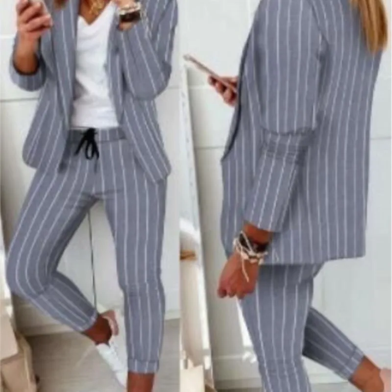2025 المرأة 2 قطعة مجموعة دعوى معطف ربيع جديد مكتب غير رسمي الإناث دعوى مجموعة كاملة الأكمام دعوى أعلى السراويل الطويلة ضئيلة النساء الملابس #6