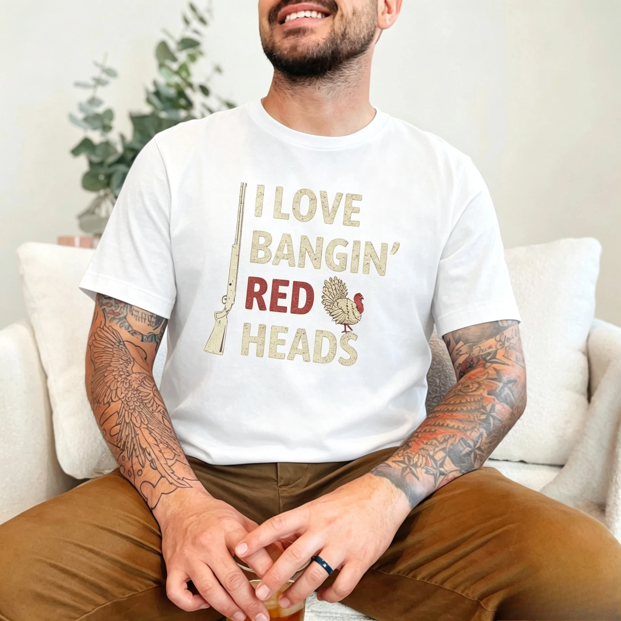 I Love Bangin Red Heads Funny Turkey Hunting Men's Shirt for Turkey Hunting Season 2026 Summer Casual Fashion Trends