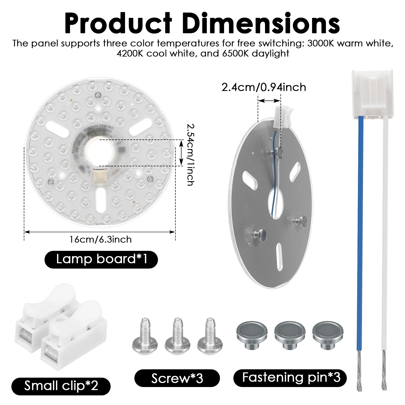Ceiling Fan LED Light Replacement Adjustable Brightness 6.3 Inch LED Light Retrofit Kit Multifunctional 110V 24W for Indoor