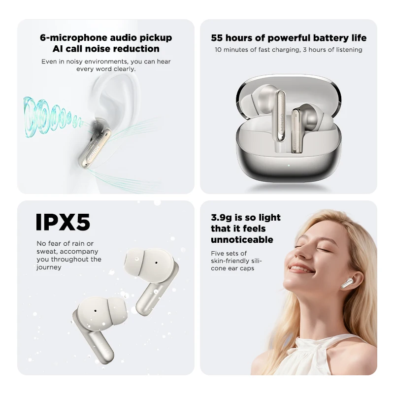 MINISO MS106 Bluetooth Earphones In-Ear Soft AI Translator Earbuds Wireless Headphones With Mic Waterproof IPX5 Airs Pro - view 2