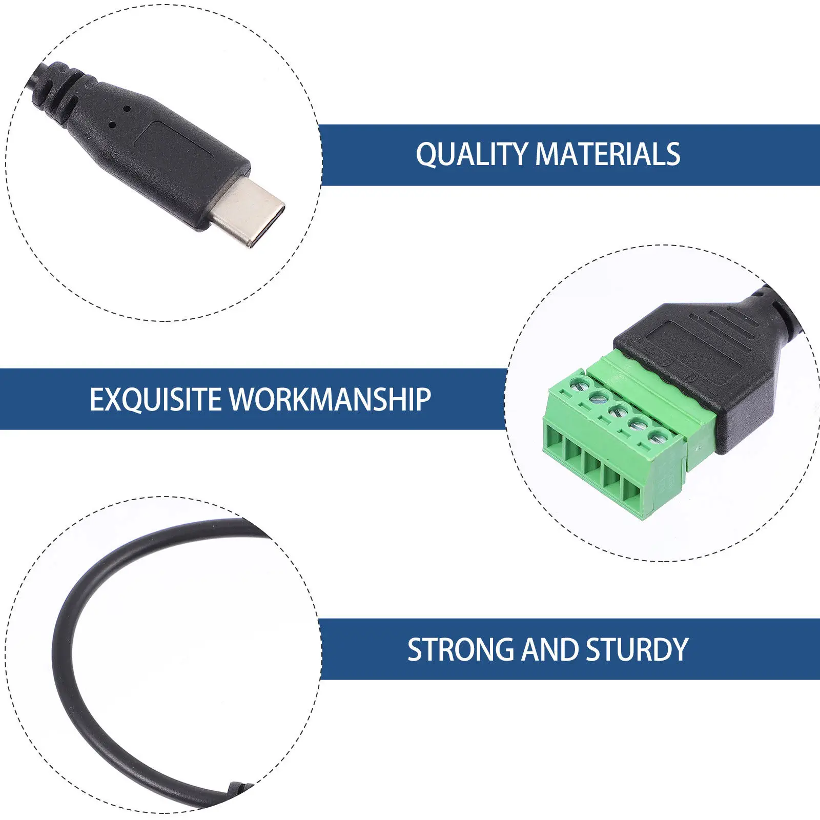 USB-C Screw Terminal Adapter Cable Type-C USB Plug to 5Pin Data Extension Charging Solderless Connector for Computer Mobile