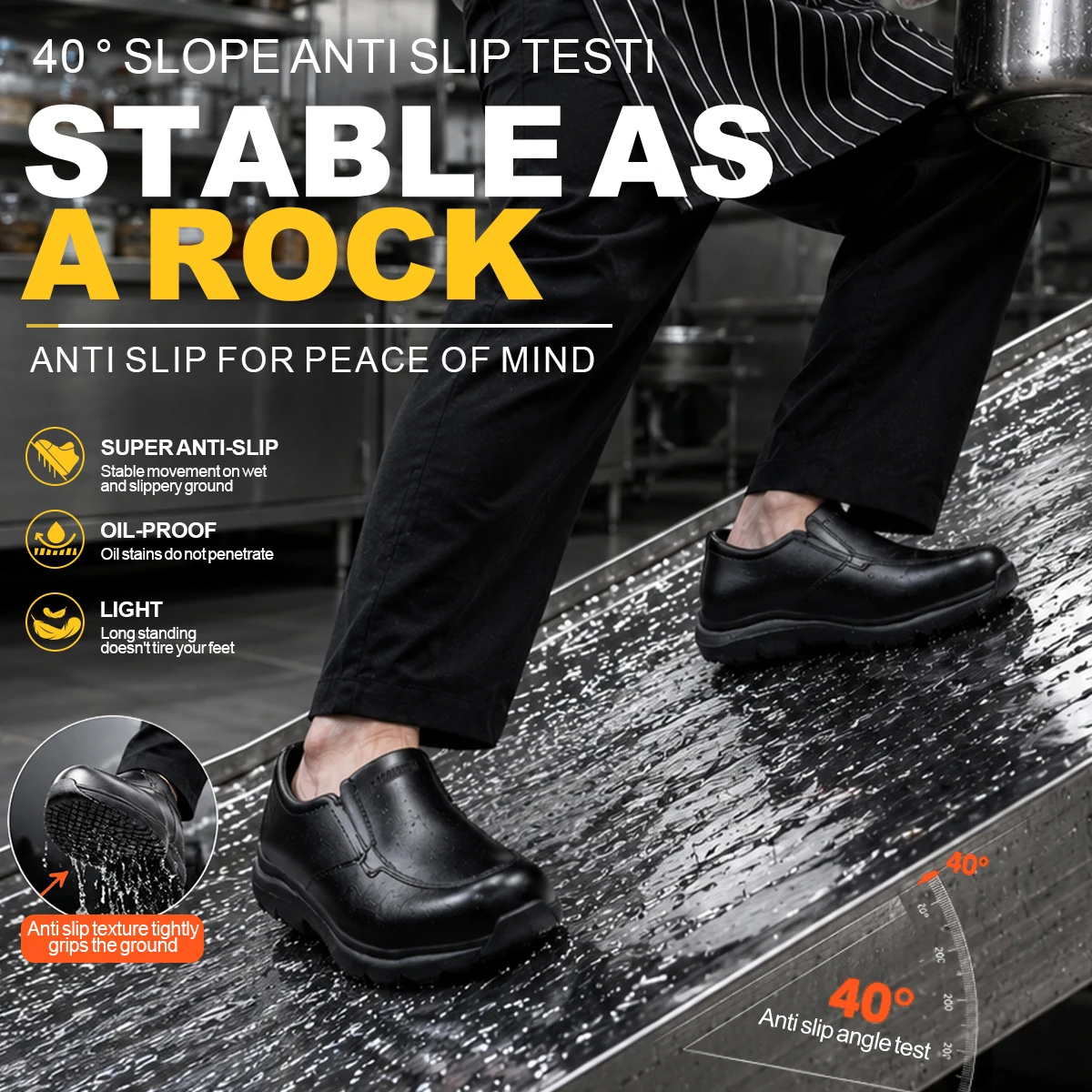 Oil Proof Waterproof Chef Shoes Restaurant Anti-Slip Working Light Play Work Boots Classic Leather Working Shoes
