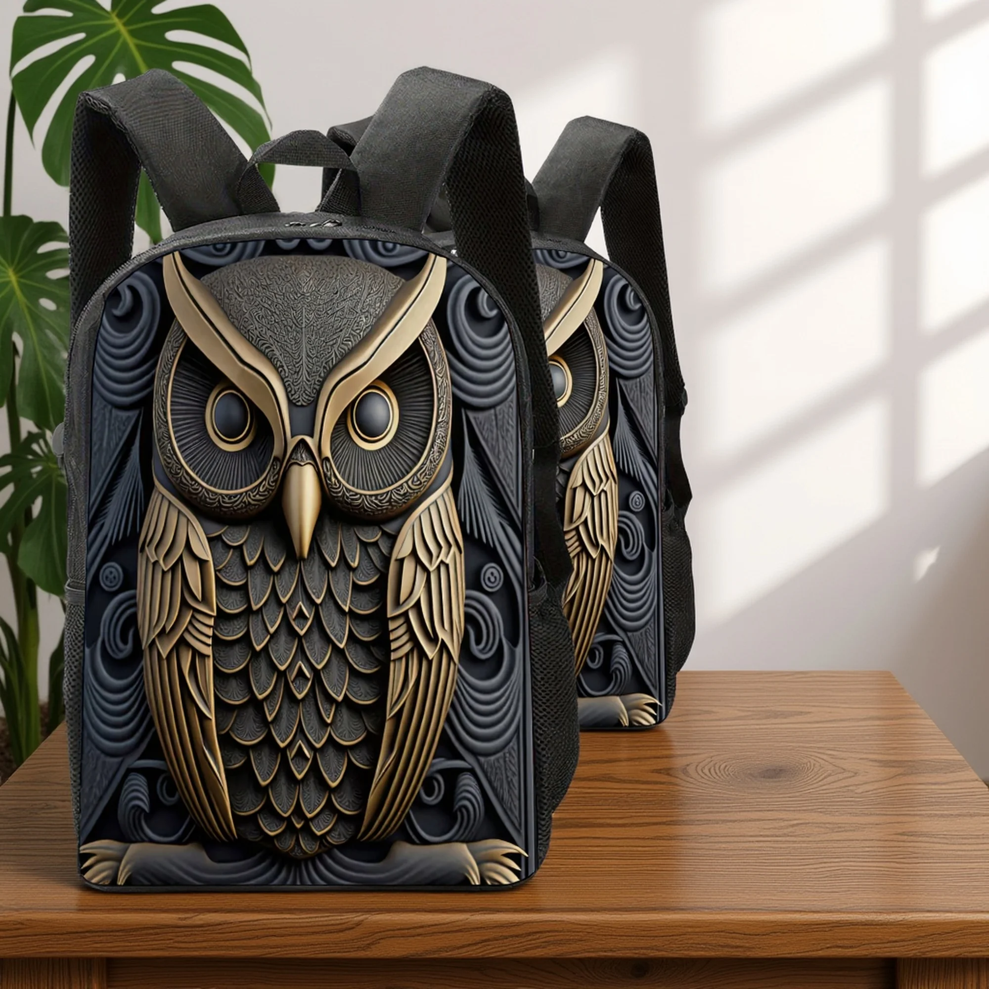 

1 gorgeous owl pattern backpack, stylish printed 16-inch backpack, adjustable shoulder strap lightweight travel backpack