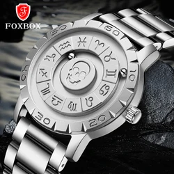 2024 FOXBOX Magnetic Force Quartz Watch Brand Creative Stainless Steel Band Scrolling Beads Watch for Men Waterproof Skull Clock