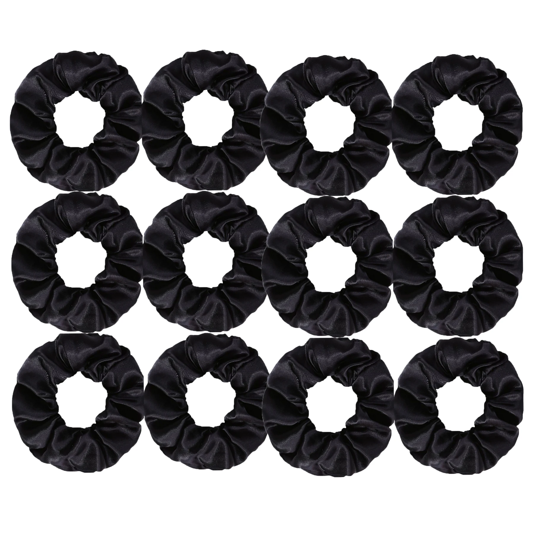 12pcs Satin Fabric Sausage Loop Hair Rings Set, Solid Colour