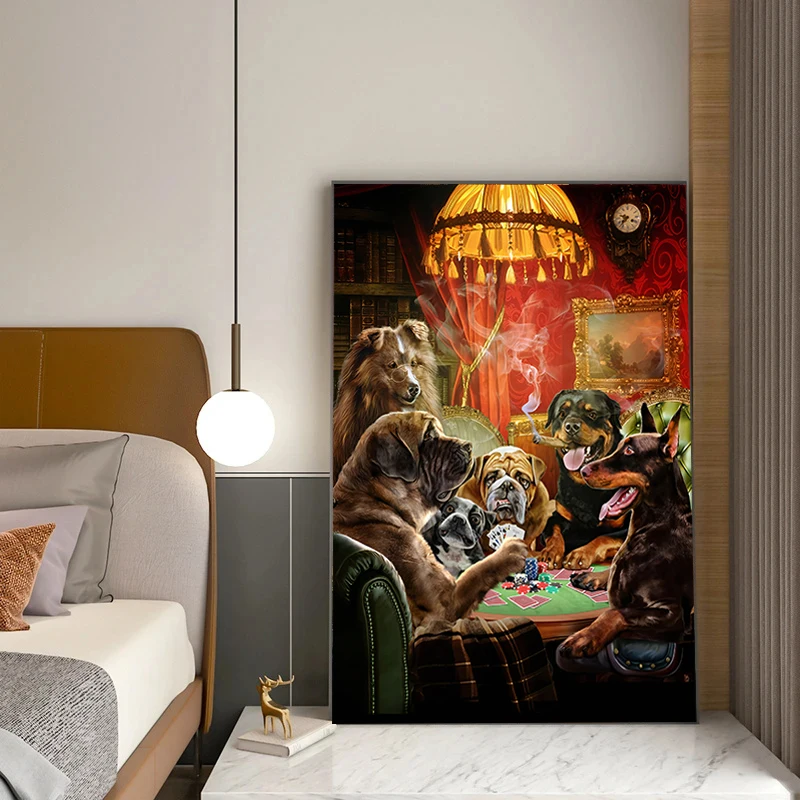 Abstract Funny Animal Dog Playing Poker Playing Billiard Canvas Painting Wall Art Pictures Posters Prints Living Room Home Decor