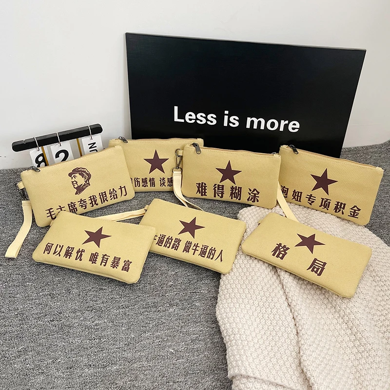 

Simple Long Canvas Coin Purse Key Wrisand Bag ex Handheld Bag Casual Sle Chinese Element Handbag for Mobile Phone