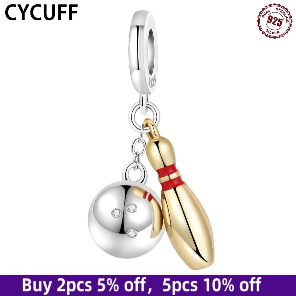 

CYCUFF 925 Sterling Silver Bowling Pendant Bracelet Charms Woman Jewelry Fashion Party Birthday Beads DIY Jewelry Accessories