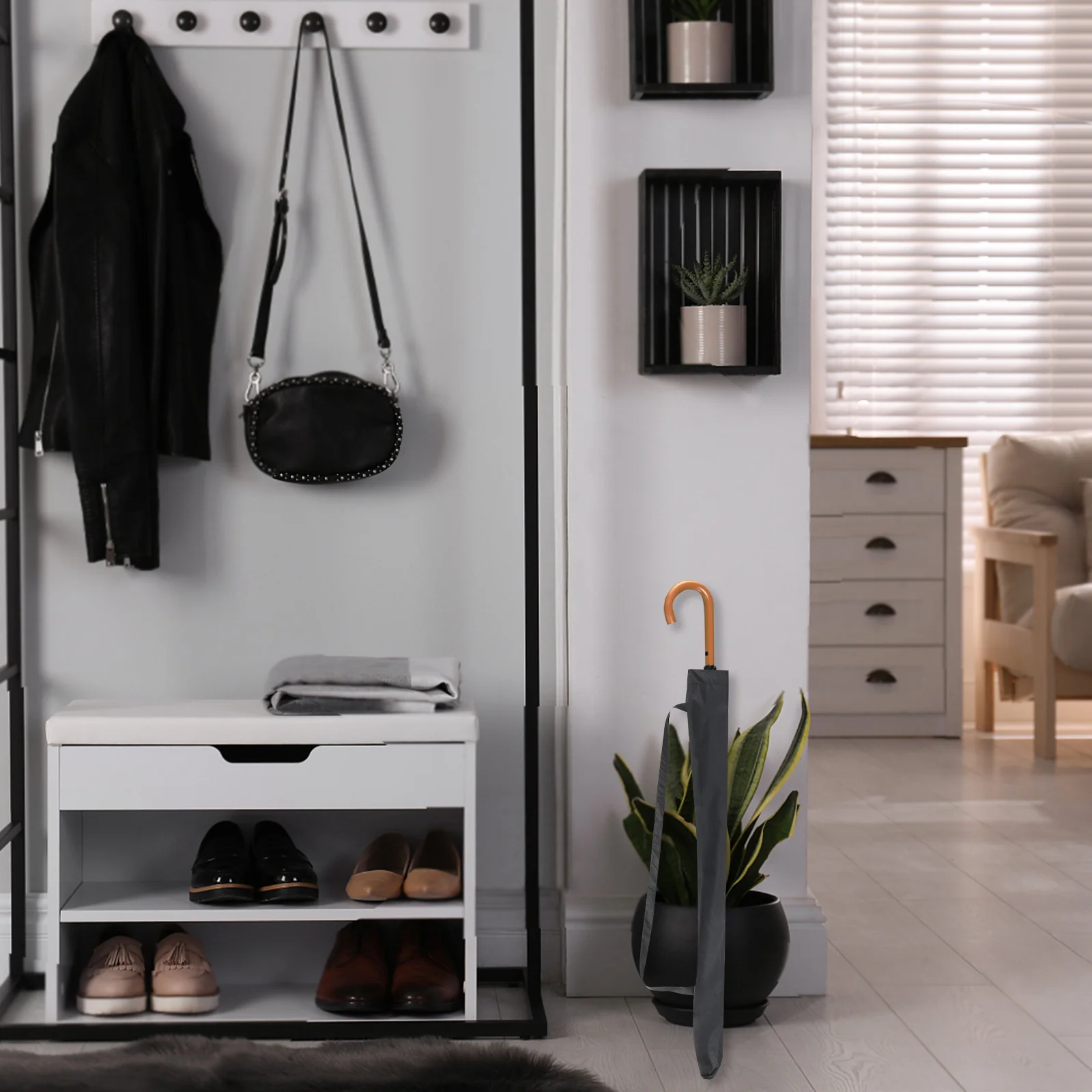 

2pcs Umbrella Storage Bag Pongee Foldable Waterproof Hanging Pouch For Car Portable Use Dirtproof Rain Cover Umbrella Carrier