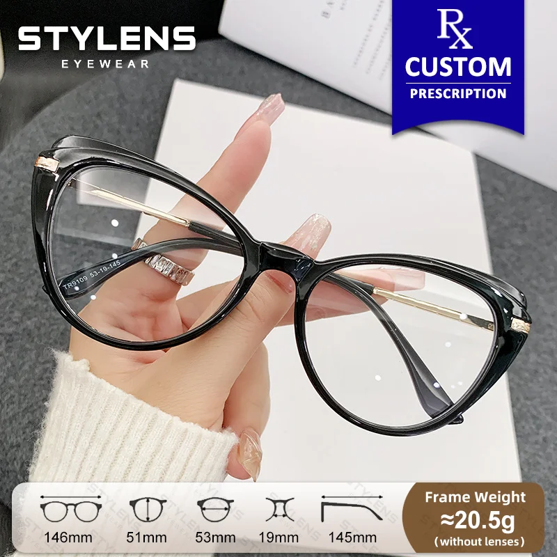 STYLENS Personalized Cat Eye Photochromic Anti Blue Light Glasses for Women Myopia Reading Glasses Prescription Optical Glasses