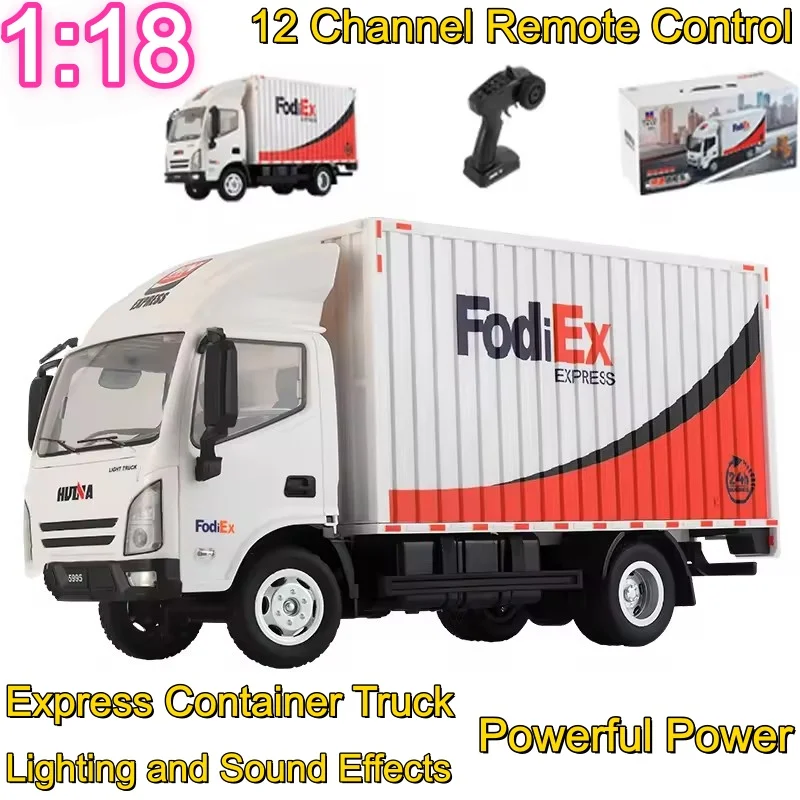 NEW RC Car 1: 18 Proportional 2.4G 13CH rC Box Truck Model Lighting and Sound Express Container Truck Remote Control Car Toys