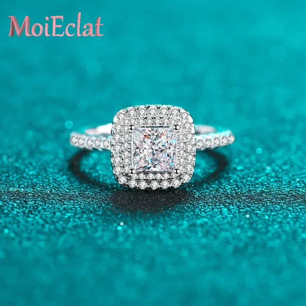 Women's 1 Carat Princess Square Moissanite Diamond Ring, Luxury Pt950 Platinum Rings for For Ladies Jewelry Wedding Party Gift