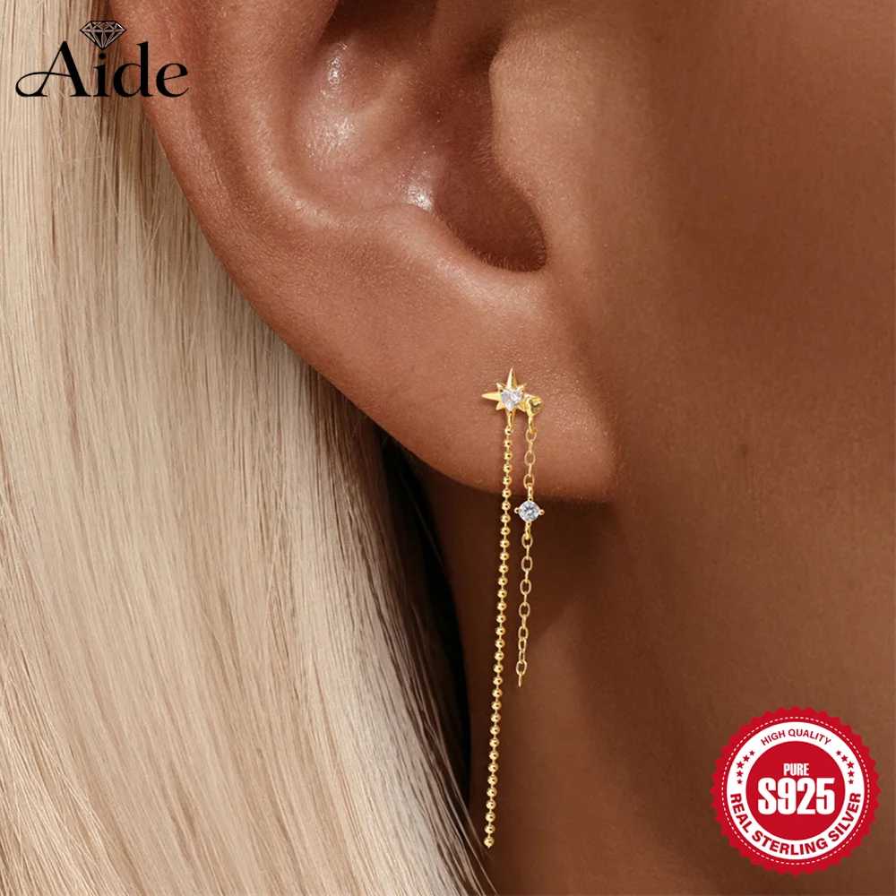 AIDE 925 Sterling Silver Eight Pointed Star/Heart CA Zirconia For Women Round Beads Link Chain Exquisite Piercing Birthday Gifts
