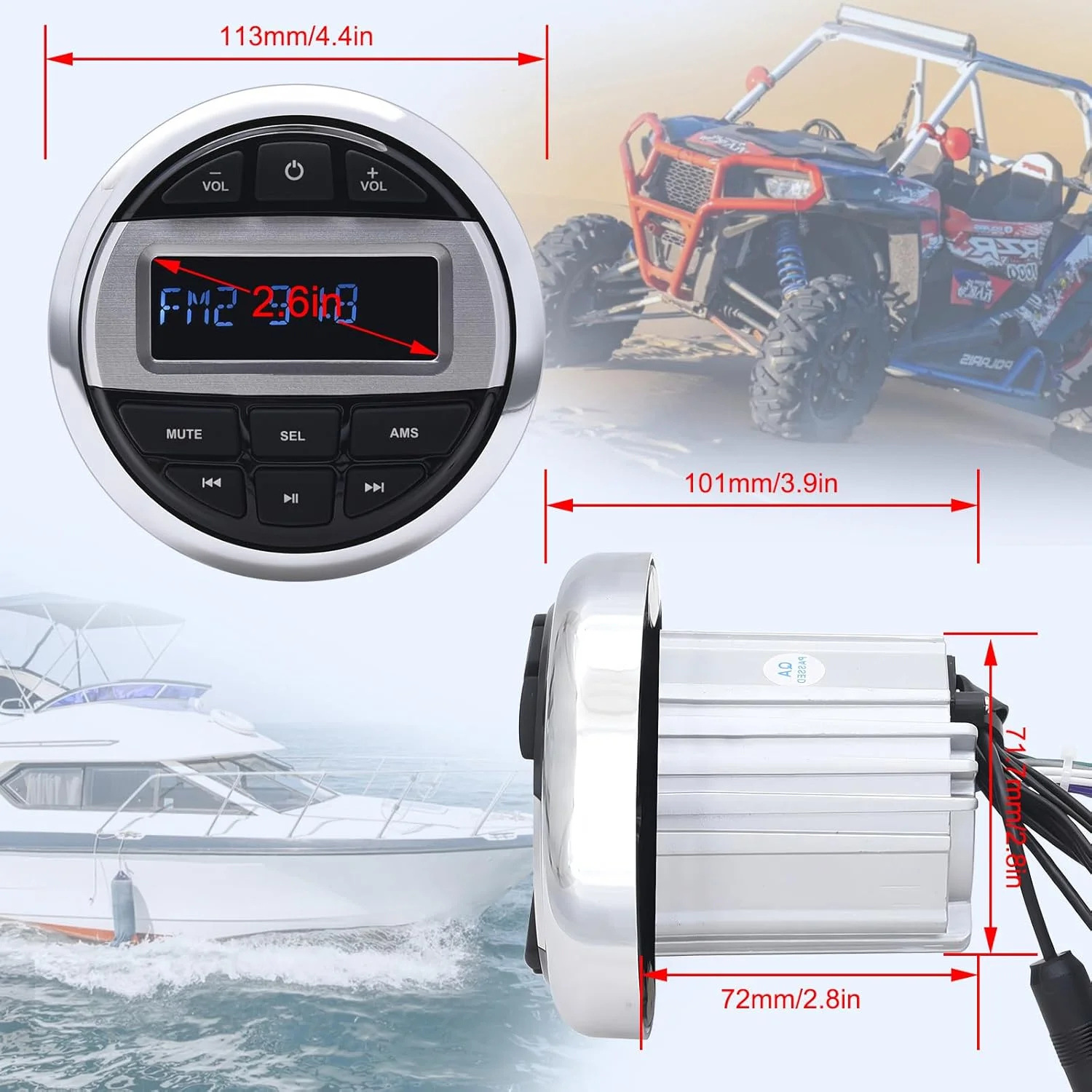 Pemutar MP3 Stereo Laut Penerima Radio Stereo Perahu Tahan Air FM AM Kompatibel dengan Bluetooth untuk Boot Kapal Pesiar Laut ATV UTV