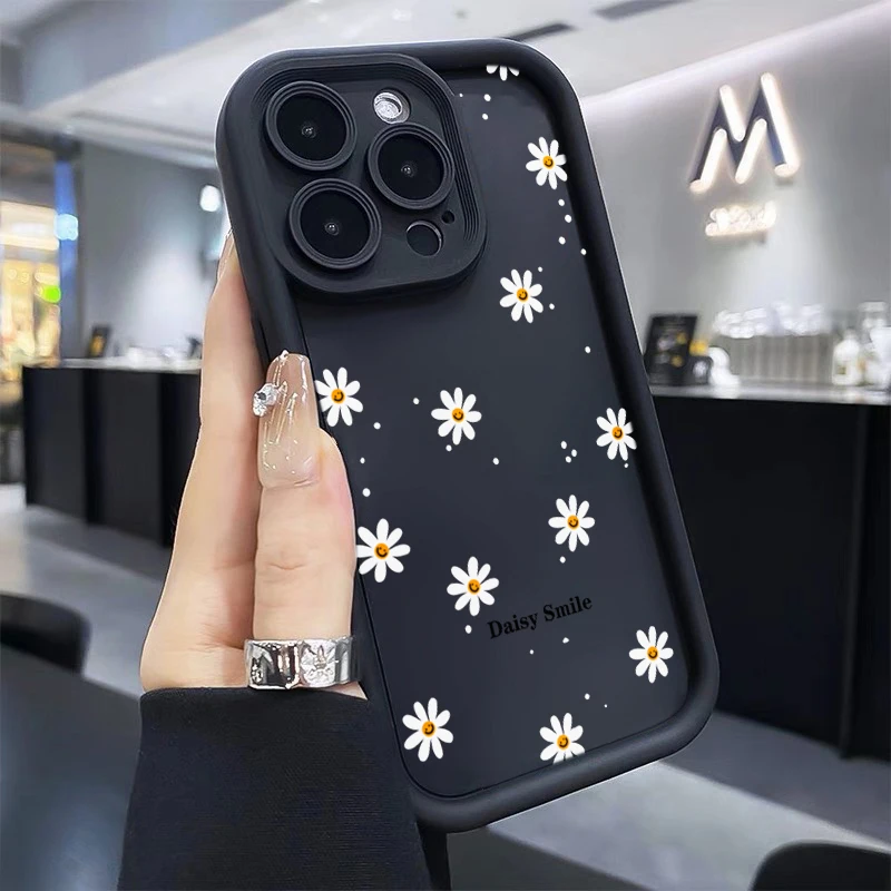 Daisy Flower Pattern Silicone Phone Case For iPhone 17 Pro 16 15 14 13 12 11 Pro Max 7 8 Plus XS Shockproof Matte TPU Soft Cover