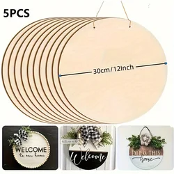 5pcs 12 Inch Wood Circles For Crafts, 5pcs Crafts Wood Rounds, DIY Wooden Blanks For Projects, Door Hanger, Wood Burning, Painti