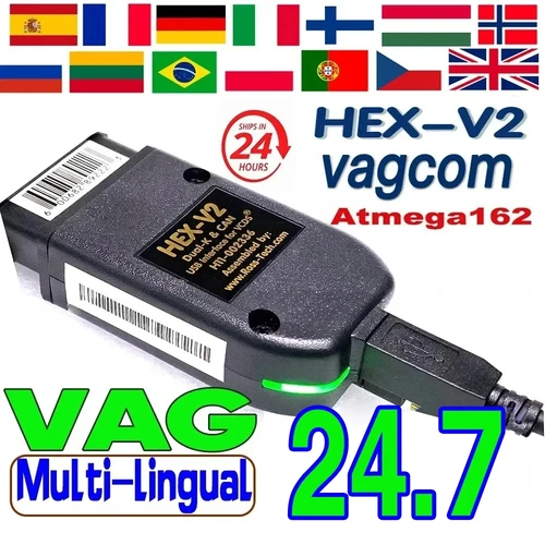 2025 para VAG COM HEX-V2 escáner OBD2 Cable de herramienta de diagnóstico V24.7 multilingüe HEX V2 Wesheu VAG COM para Audi SKODA VW Car