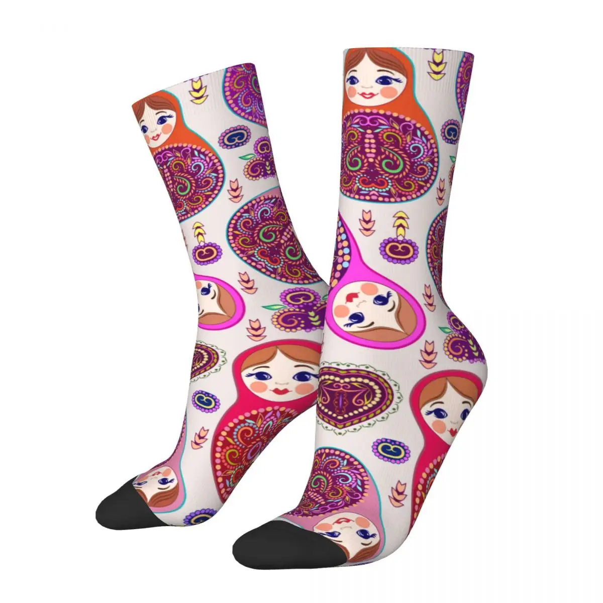 Happy Vintage Colorful Crazy Men's Socks Unisex Matryoshka Russian Doll Harajuku Pattern Printed Novelty Crew Sock Boys Gift