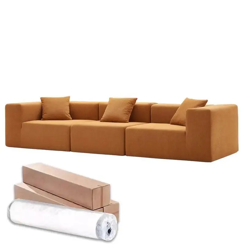 

#Vacuum Compressed Cream Fabric Sofa Mid Century Frameless Full Sponge Straight Sofa Combination
