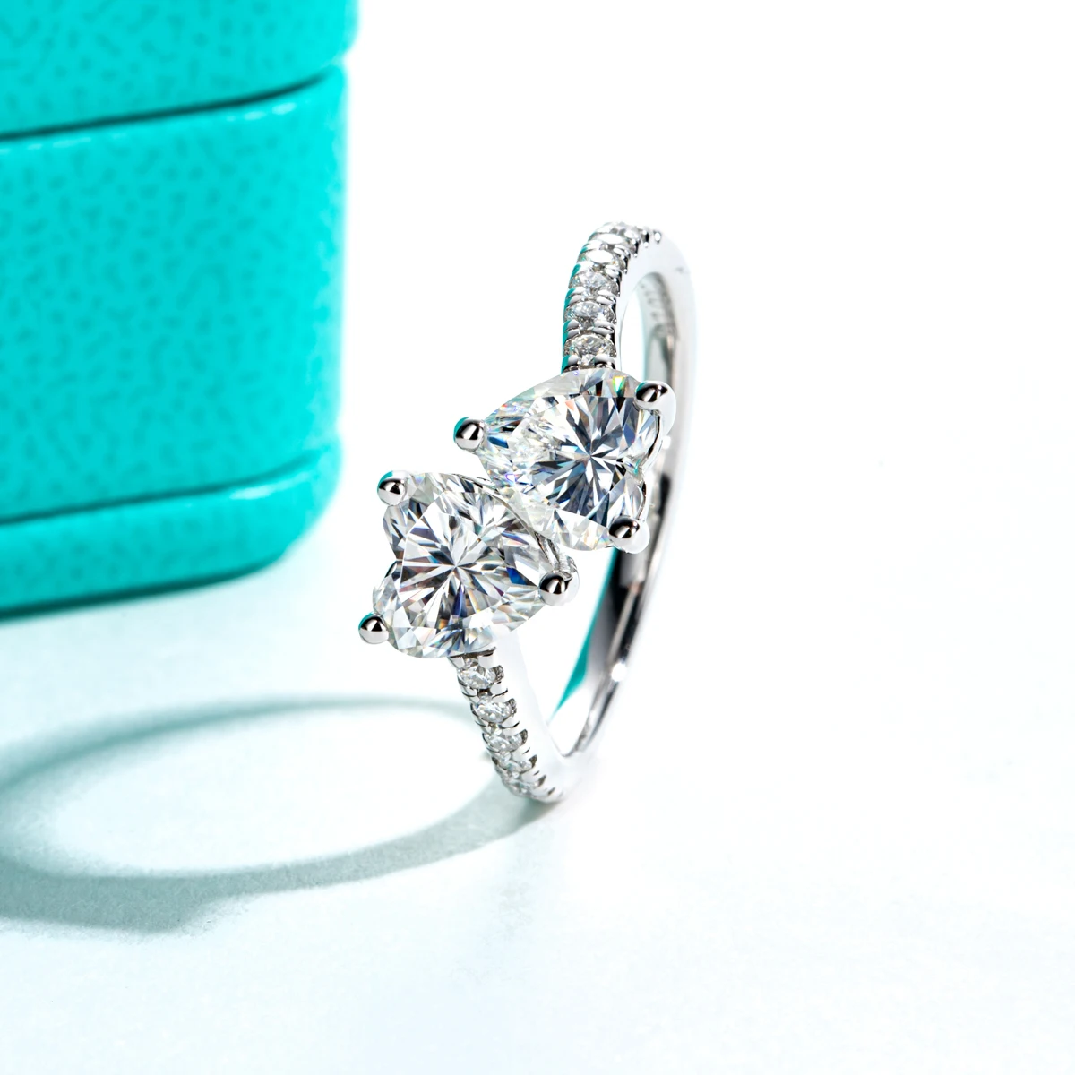 AnuJewel 2ct Heart Moissanite Twins Engagement Ring  D Color VVS1 925 Sterling Silver Wedding Band Rings For Women Gift Jewelry