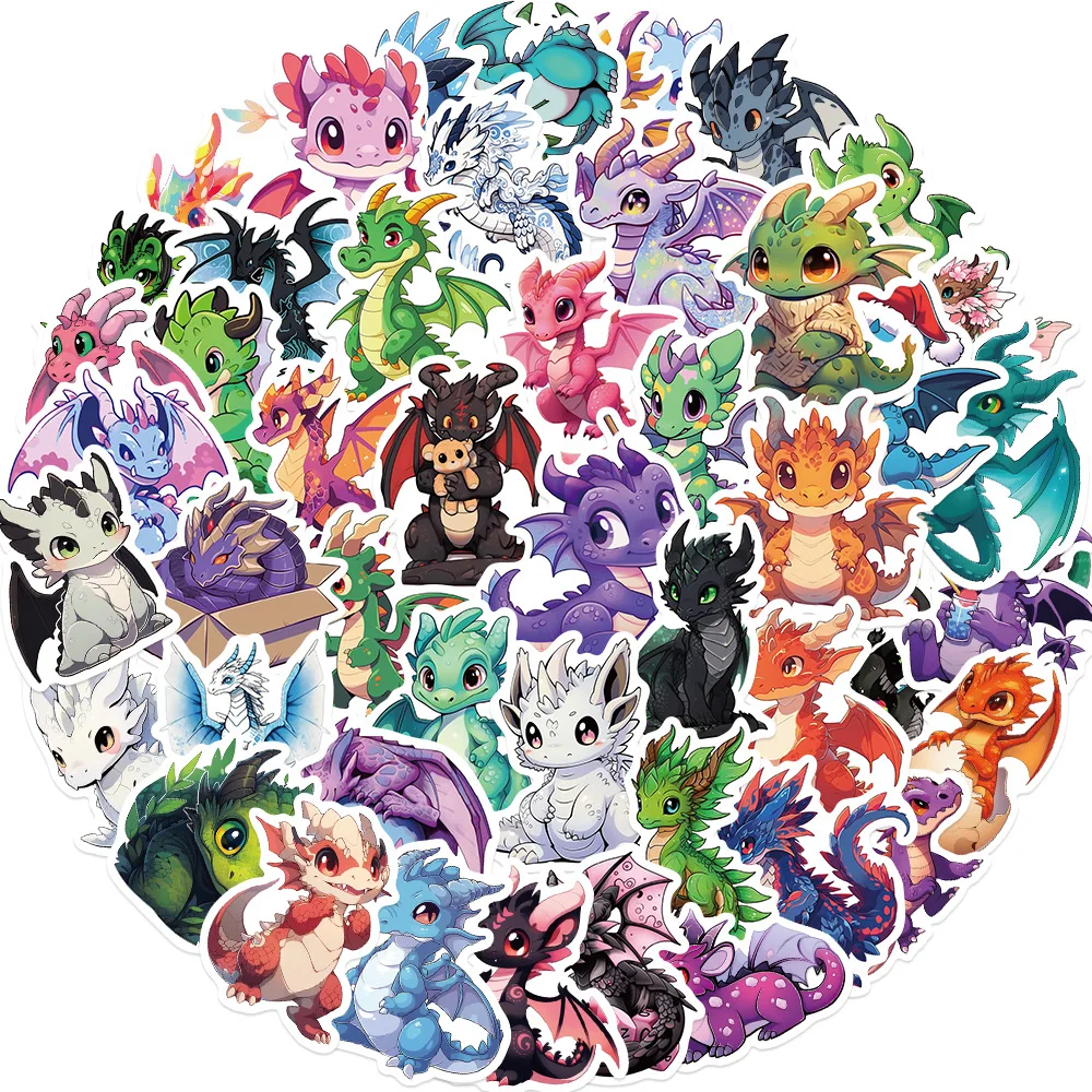 50pcs Cartoon Dragon Stickers Funny Kids Anime Pet Dinosaur DIY Sketch Gift Phone Laptop Scrapbooking Waterproof Sticker