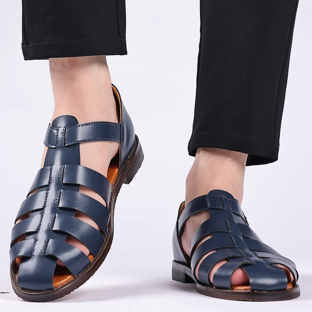 New Classic Retro Style Platform Leather Sandal Outdoor Beach Hollow Out Water Trekking Summer Men Non-slip Roman Casual Sandals