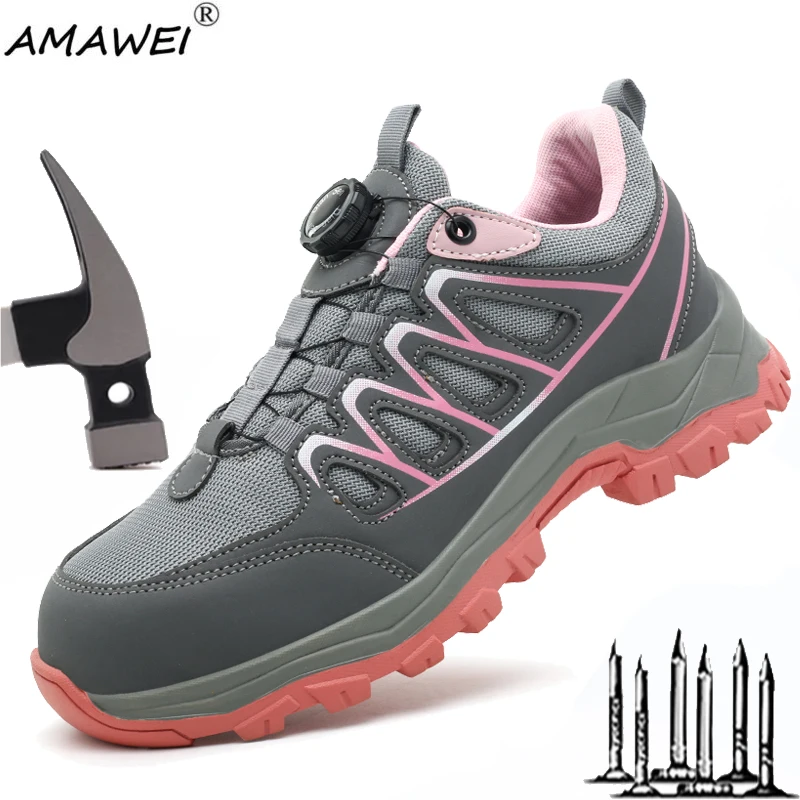 

Rotary Buckle Women Work Sneakers Protective Shoes Lightweight Safety Shoes Puncture-Proof Anti-smash Steel Toe Shoes Work Boots