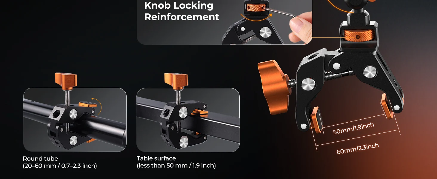 K&F CONCEPT Magic Arm Klemm-Set 22" Überkopf Schreibtisch Kamera-Halterung Langer Gelenkarm Reibungsarm für LED-Licht Action-Kamera – Detail 6
