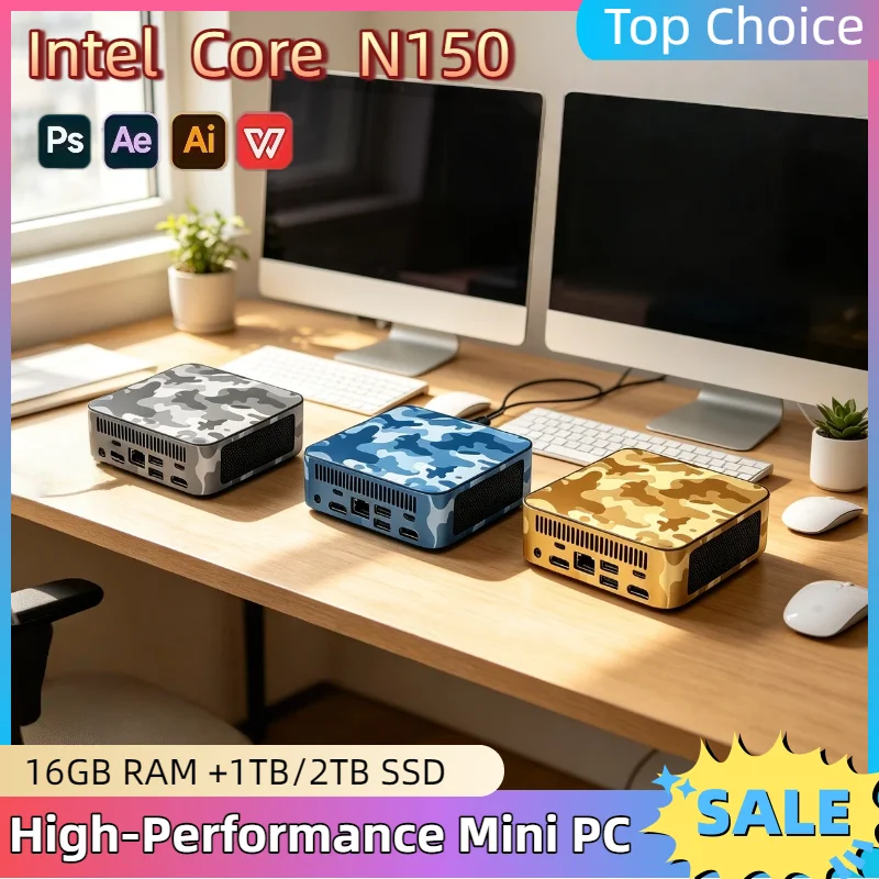 Intel Core N150 Portable Ultra Thin Mini Pocket PC Office Desktop PC 16GB DDR4 RAM 1TB 2TB SSD WiFi6 BT5.2 4K Resolution