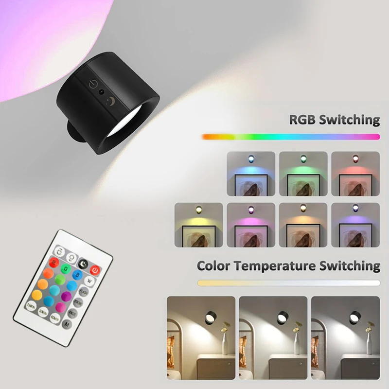 

12 colors Timeable Led Wall Lamp Touch Remote USB Recharge Rotatable Wireless Portable Night Light Bedside Bedroom Reading Lamp