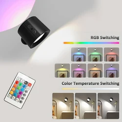 12 colors Timeable Led Wall Lamp Touch Remote USB Recharge Rotatable Wireless Portable Night Light Bedside Bedroom Reading Lamp