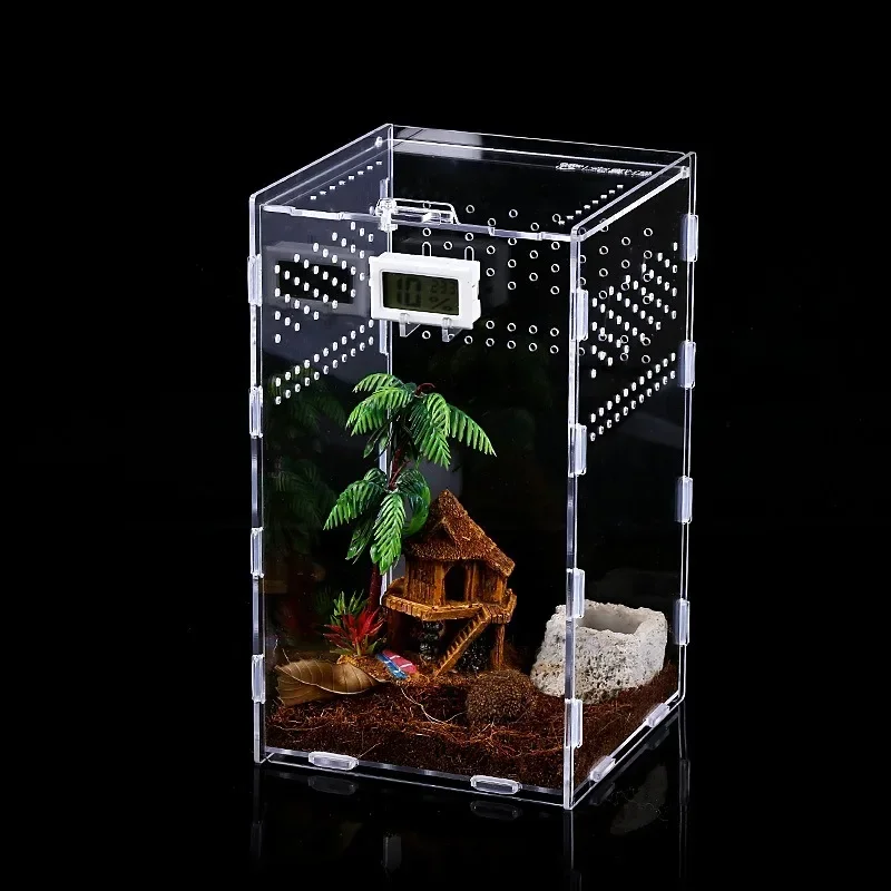 Acrylic Transparent Reptile Terrarium Breeding Box Turtle Cage Nano Arboreal Tarantula Enclosure Dearded Dragon Reptiles Habitat