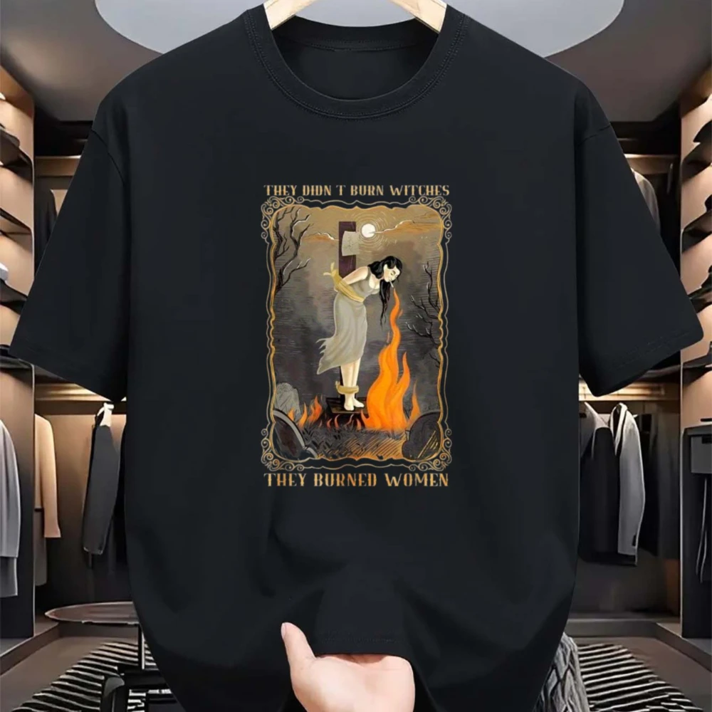 Men's Women's Vintage Witchcraft T-Shirt They Burned Witches Print Cotton Slim Fit Unisex Tee Black Men's T-shirts for Summer