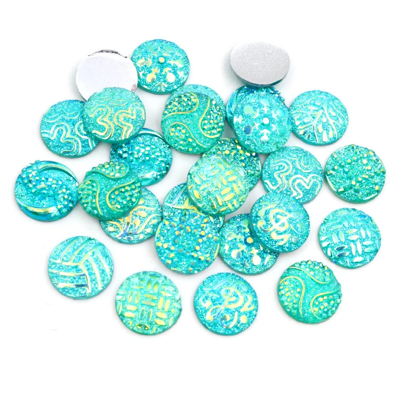 New! 40pcs/Lot 12mm Random Mixed Blue AB Color 12 Fashion Style Flat back Resin Cabochons Fit 12mm Cameo Base Cabochons