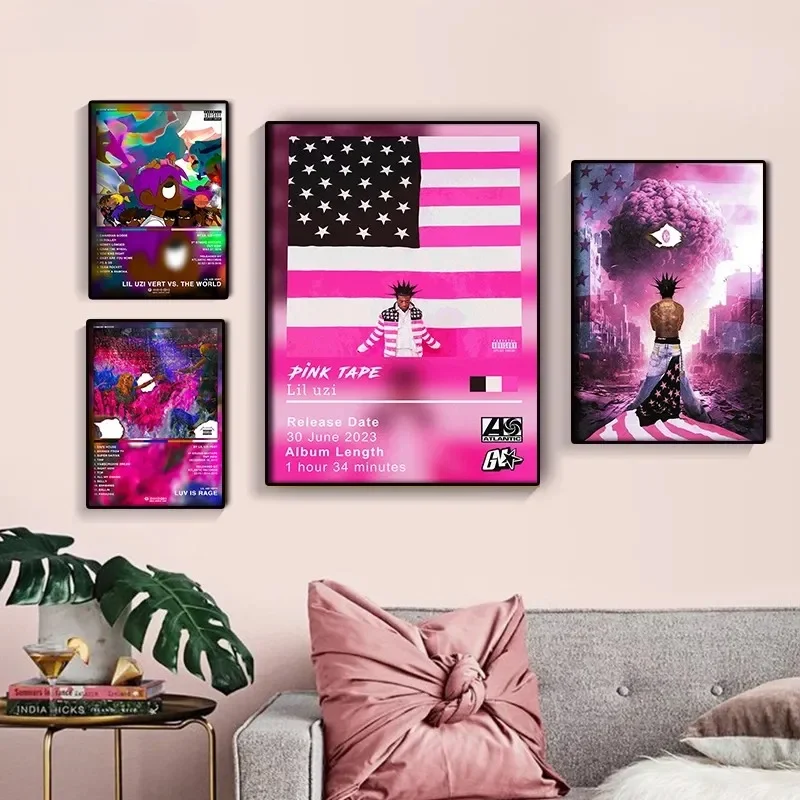 Canvas Painting Print Posters Hip Hop Rapper Lil Uzi Vert New Music Album Pink Tape Cover Art Wall Decor for Room Decoration