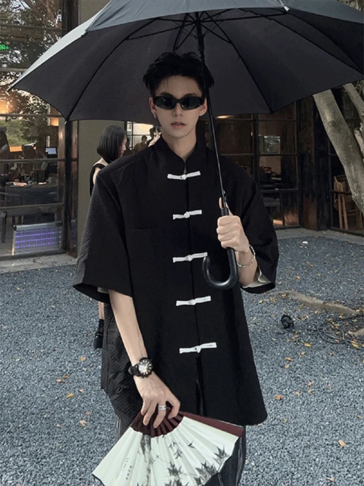 

New Chinese Sle Men's ort Sve irt Youthful Summer Faionable Traditional Hanfu Clothing ortened Version Classic