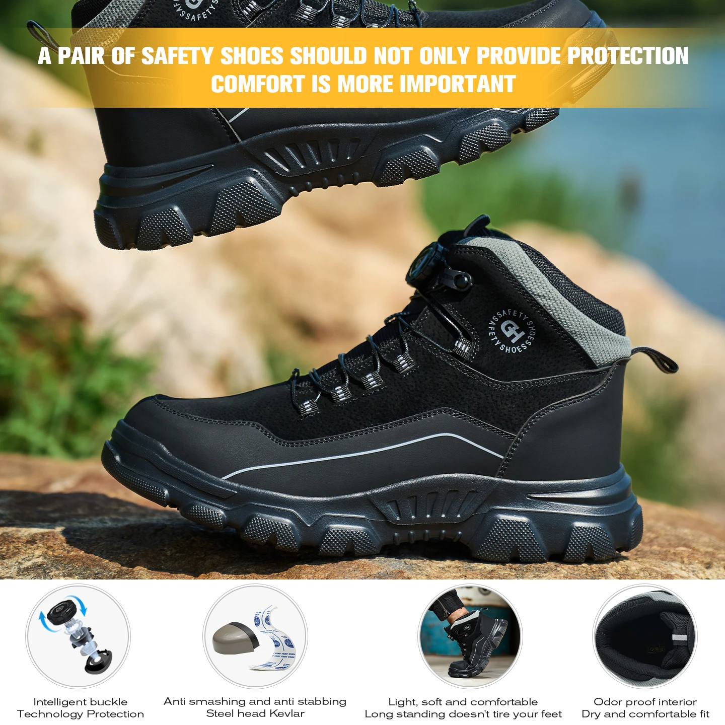 أحذية أمان للرجال أحذية بأزرار دوارة أحذية مضادة للثقب غير قابلة للتدمير أحذية مضادة للحام الساخن أحذية واقية مضادة للسحق للمشي لمسافات طويلة