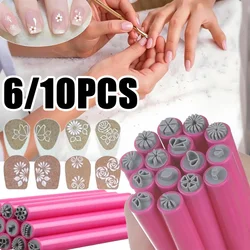 6/10PCS One Set New Nail Art Stamp Pen Set Flower Butterfly Pattern Nail Doodle Pen Nail Painting Stamp Pen Nail Art Tools