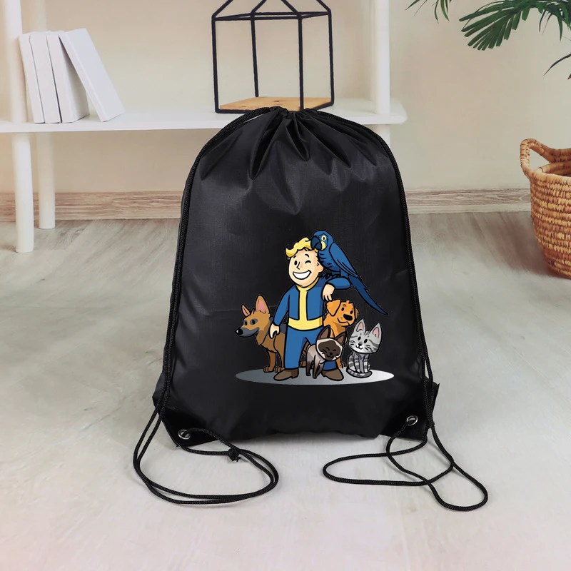 Kids Creative Drawstring Backpack Anime Fallouts Cartoon Cute Draw String Bag Children Fashion Casual Accessories Storage Pouch