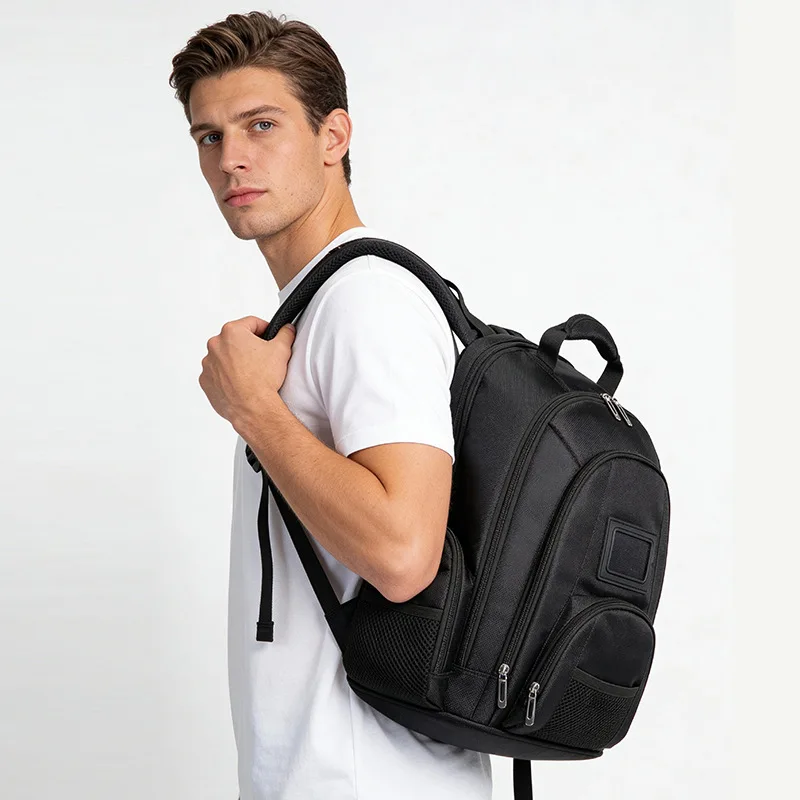 Black practical backpack, multi-compartment large capacity, commuting/school/travel general computer bag