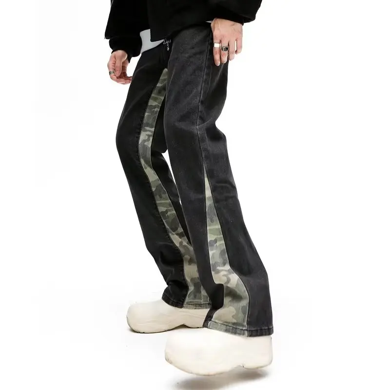 2026 Cooles Design Camouflage Patchwork Gerade Herren-Jeans Y2K Kleidung Hip-Hop Gewaschene Schwarze Lässige Lange Hosen Ropa Hombre – Detail 10