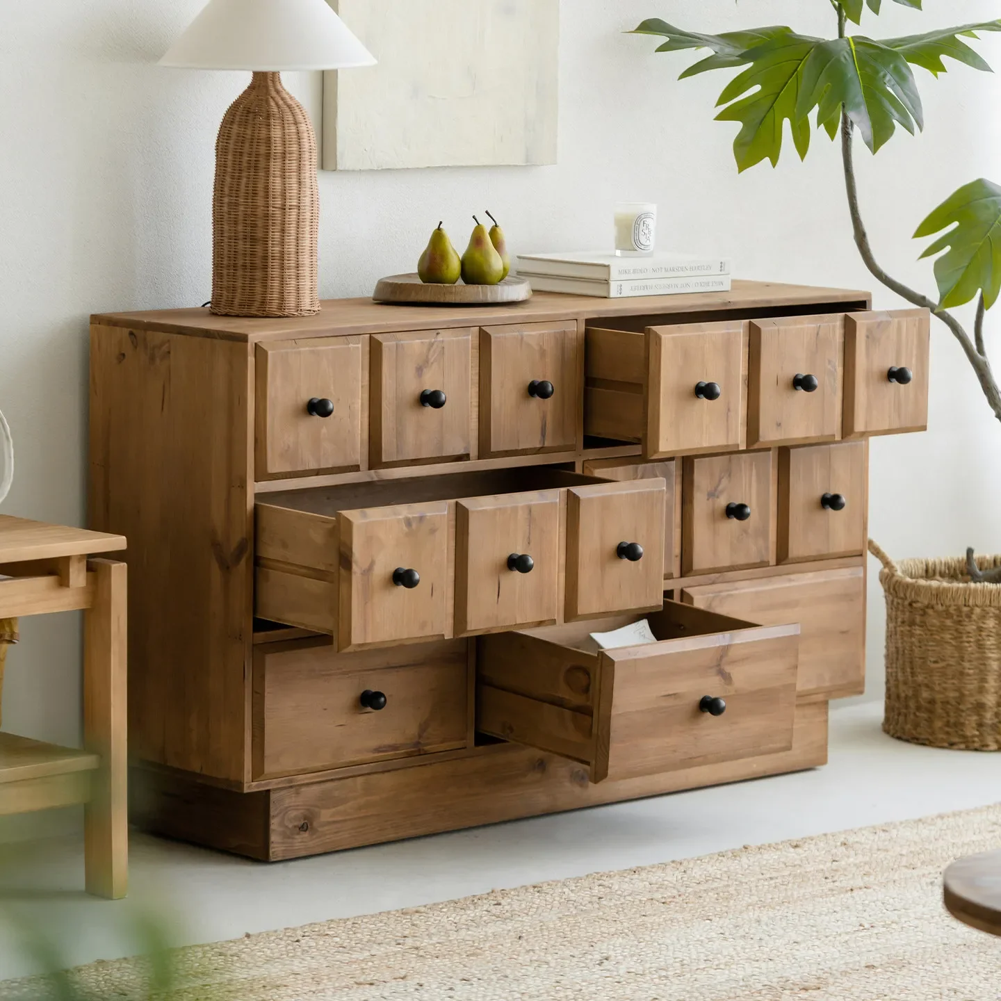 Retro solid wood dining side cabinet, B & B with wheel locker, log wind storage cabinet