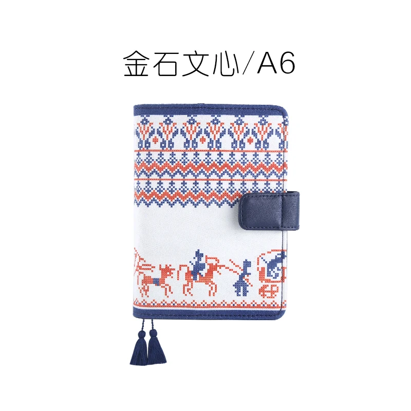 Kinbor สมุดโน๊ตแบบถือ,A6ผ้านิ่มพิมพ์ลาย Tassel Hand Book Schedule Book สมุดบันทึกและสมุดบันทึก
