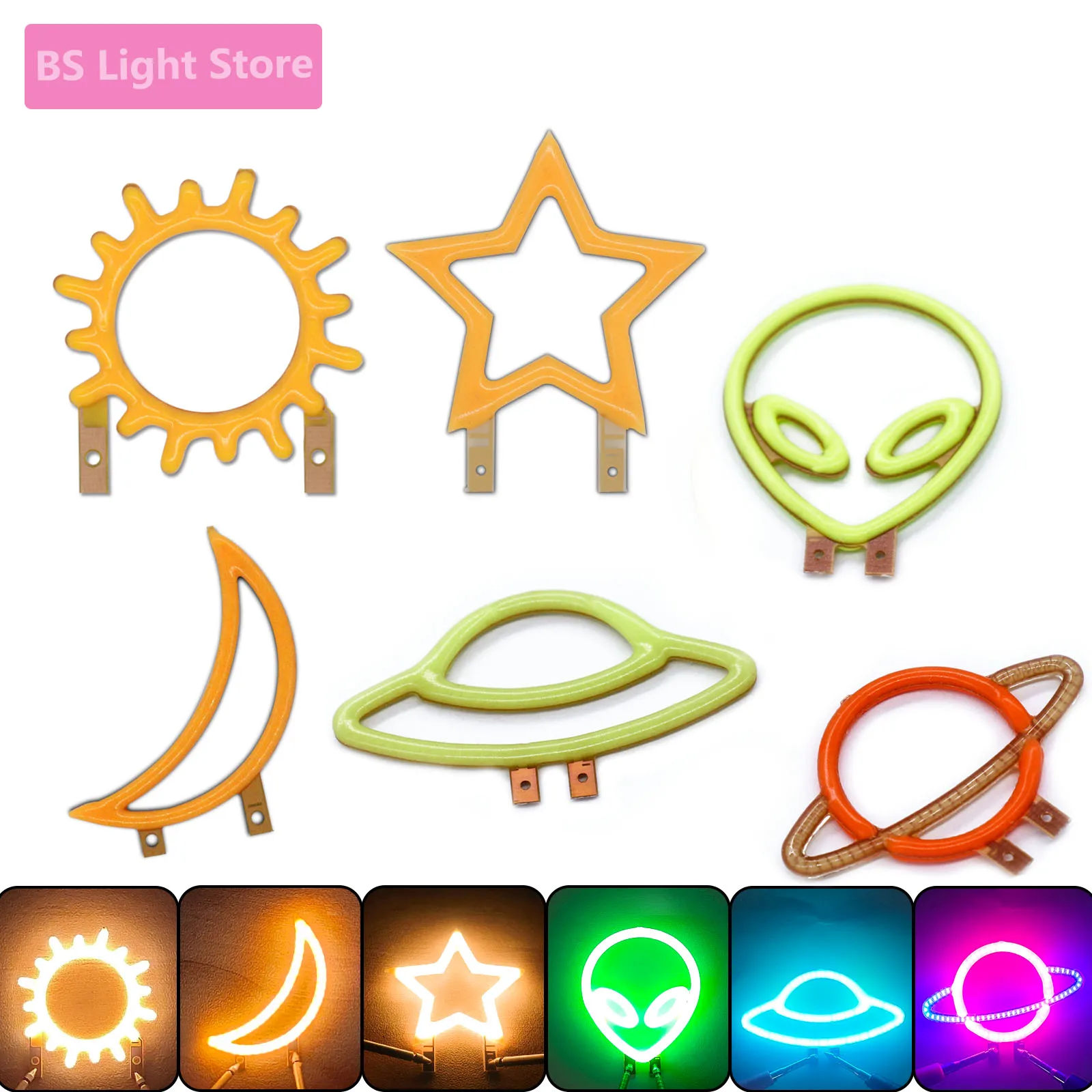 LED Bulb Accessories 3V Edison Flexible Alien Alien Ship Planet Moon Sun Stars Filament Candle Diode Christmas Party Decoration