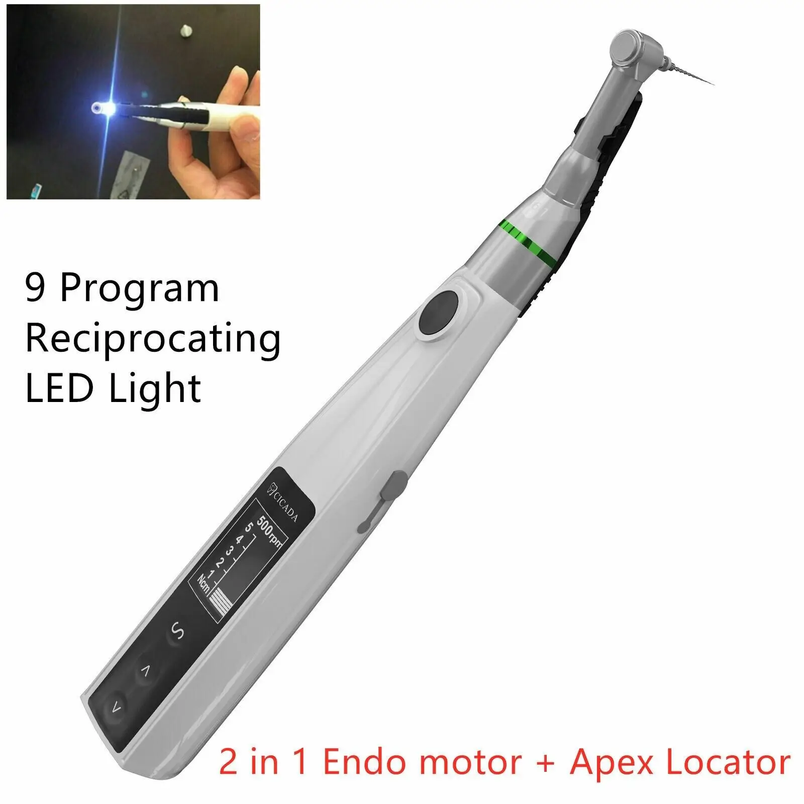 

Reciprocating Cordless Dental 2 in 1LED Endo Motor With Built-in Apex Locator 16:1 Handpiece