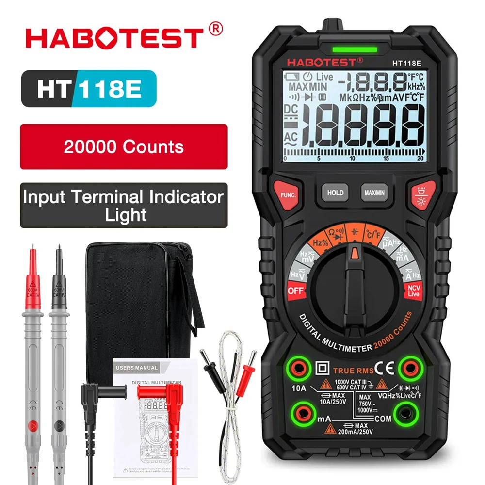 HABOTEST HT118 Digital Multimeter Professional AC DC Voltage Current Capacitance Hz NCV Ohm Meter Voltmeter Ammeter Multitester